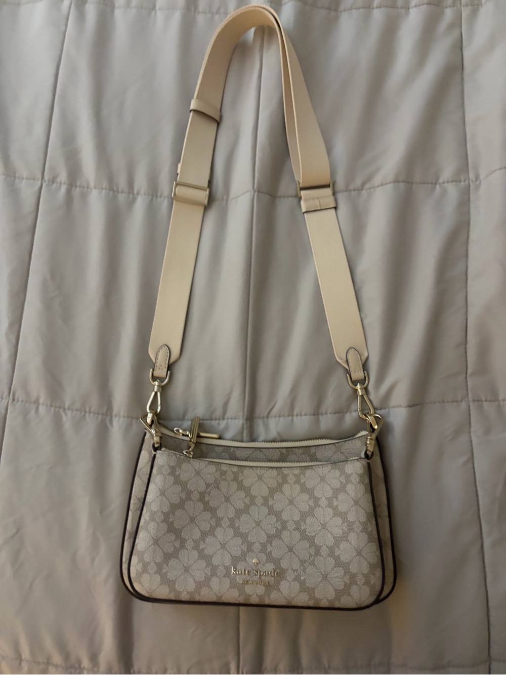 Kate Spade Cream & Beige Floral Logo Crossbody Bag